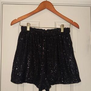 Endless Rose Black High Waist Sequin Shorts